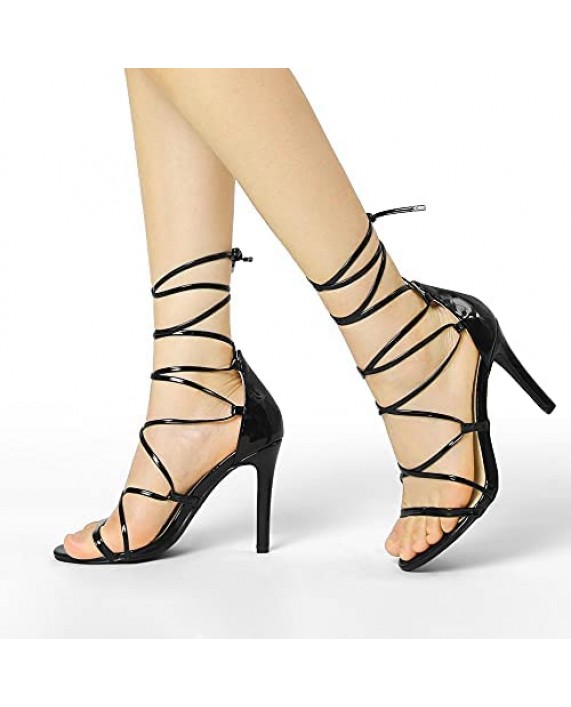 Allegra K Women's Strappy Straps Lace Up Stiletto Heel Sandals