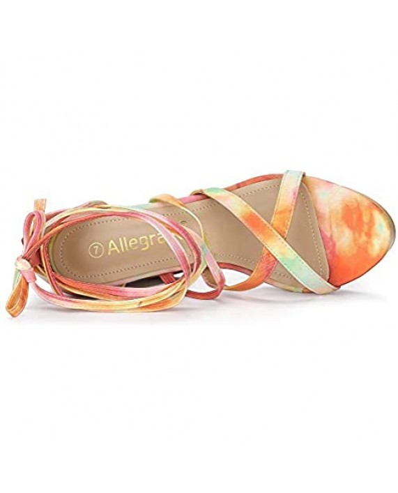 Allegra K Women's Tie Dye Platform Chunky Heel Lace Up Sandals