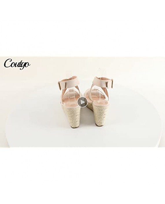 Coutgo Womens Wedge Espadrille Sandals Open Toe Ankle Cross Buckle Strap Platform Heel Slingback Summer Shoes