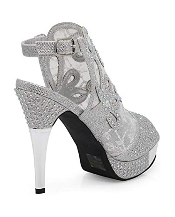Enzo Romeo Angie15 Womens Open Toe High Heel Wedding Rhinestone Mesh Sling Back Sandal Wedge Shoes