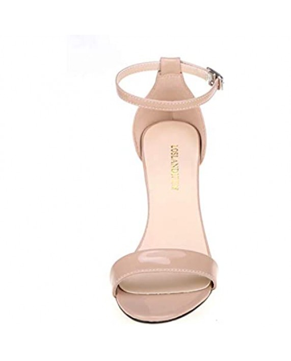 LOSLANDIFEN Women's Stiletto Heel Sandals Open Toe Ankle Strap High Heels Wedding Party Sandals Party Shoes