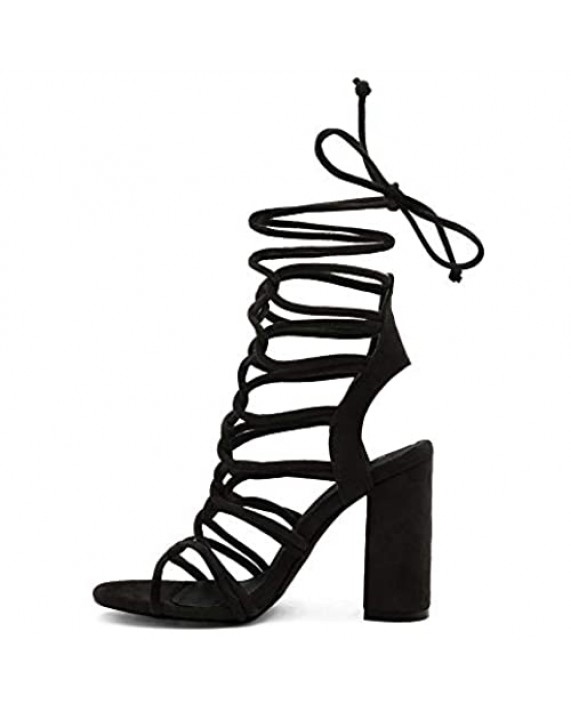 Shoe Land KYLER Women's Open Toe Lace Up Party Shoes Chunky Block Heeled Sandals