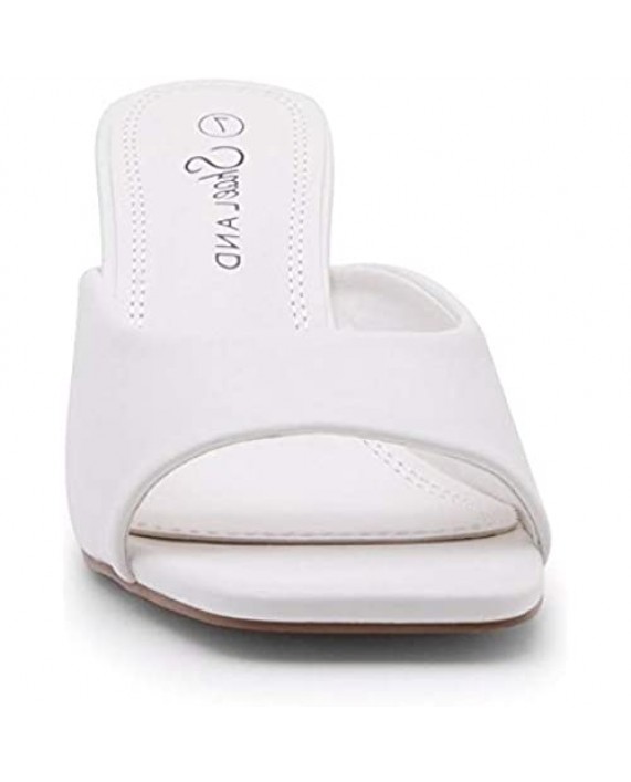 Shoe Land Natassia Slip on Classic Daily Slides Square Toe Block Heeled Sandals