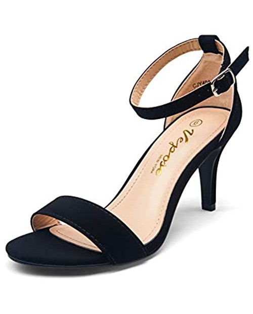 VEPOSE Women's Low Stilettos Heel Sandals Fashion Kitten Dress Shoes Comfortable Heels for Women