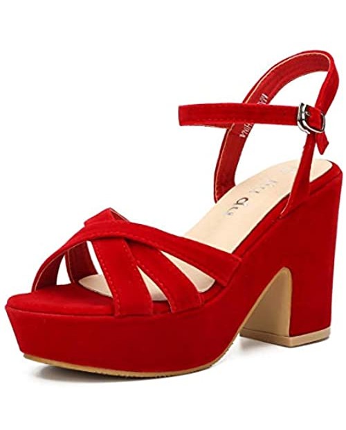 Women's Suede Platform Wedges Sandals Ankle Strap Dress Sexy Wedding Open Toe High Heeled Block Chunky Heel Shoes Pumps