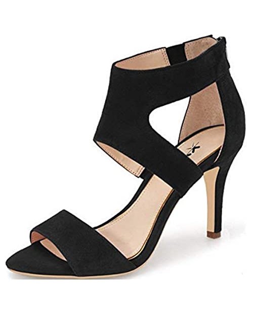 XYD Women Open Toe Strappy Low Block Heel Sandal Pumps Ankle Strap Wedding Dress Shoes