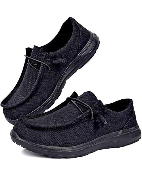 Black Non Slip On Shoes Loafers for Men Casual Comfortable Canvas Casual Shoes for Men with Deep Heel Cup & Arch Support Mens Loafers Slip On Shoes for Daily Wearing