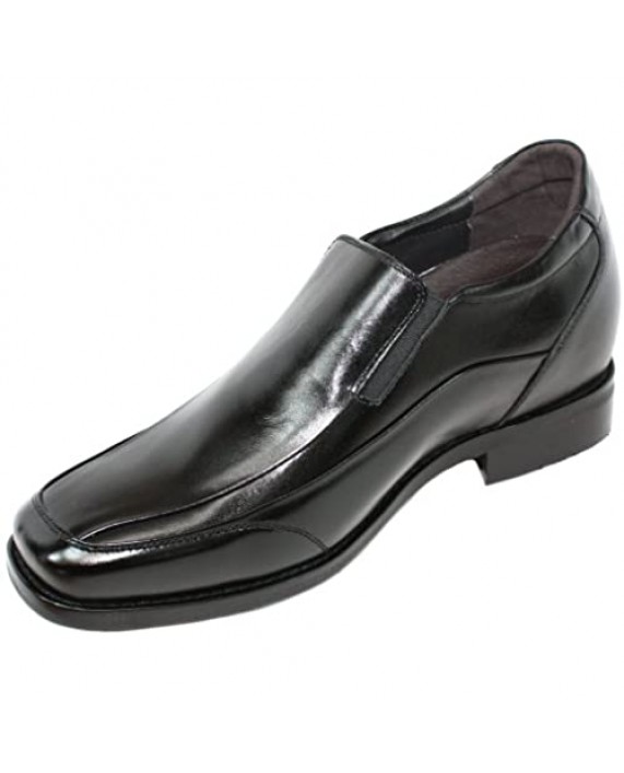Calden Men's Invisible Height Increasing Elevator Shoes - Black Leather Slip-on Lightweight Dress Loafers - 3 Inches Taller - K333011