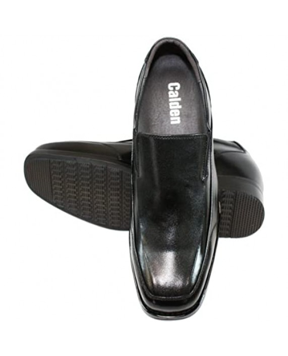 Calden Men's Invisible Height Increasing Elevator Shoes - Black Leather Slip-on Lightweight Dress Loafers - 3 Inches Taller - K333011