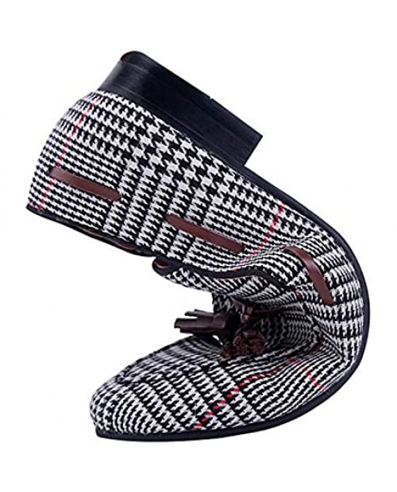 ELANROMAN Men's Velvet Loafers Designer Houndstooth Tassels Butterfly Tie Buckle Party Wedding Prom Shoes
