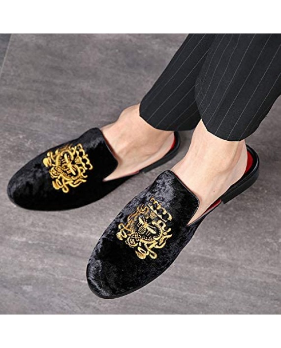 FLQL Men's Leather Scuff Slippers Velvet Slip On Loafers Fashion Anti-Slip Sandals Slides for Men and Women Designer Size 7-13