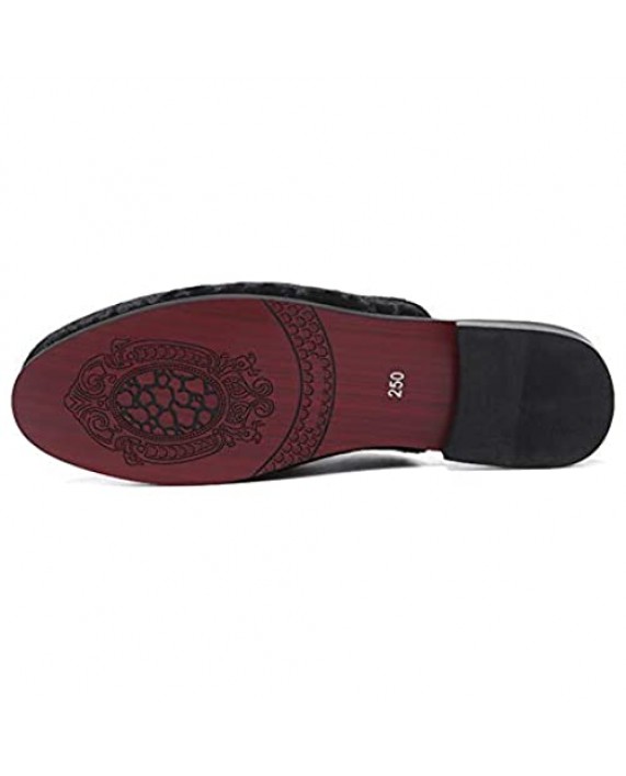 FLQL Men's Leather Scuff Slippers Velvet Slip On Loafers Fashion Anti-Slip Sandals Slides for Men and Women Designer Size 7-13