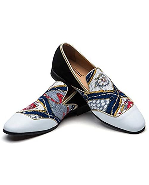 MEIJIANA Men's Vintage Leather Embroidery Noble Loafer Shoes Slip-on Loafer Smoking Slipper Loafer