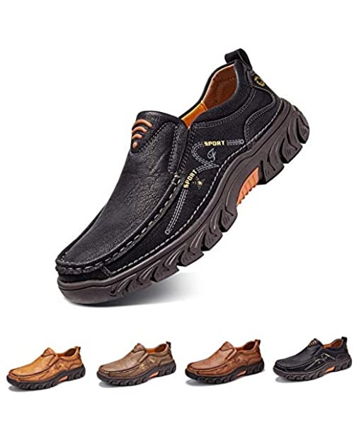 Mens Slip on Loafer Leather Casual Oxford Shoes Hand Stitching Comfort Anti Slip Moccasins Walking Shoes Business Work Office Dress Shoes Outdoor Summer Driving Boat Round Toe Penny Shoe Wide Fit