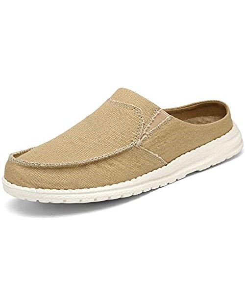 Mishansha Mens Canvas Mules Comfort House Slippers Lightweight Slip on Walking Shoes Casual Loafers