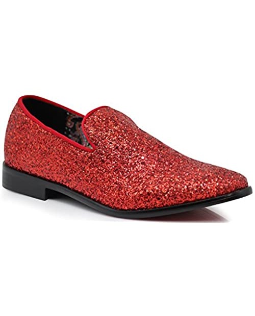 SPK04 Men's Vintage Glitter Dress Loafers Slip On Shoes Classic Tuxedo Dress Shoes