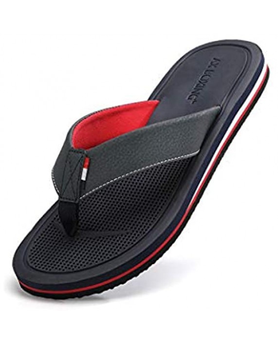 AX BOXING Mens Flip Flops Thong Sandals Leather Sliders Comfort Slippers for Beach