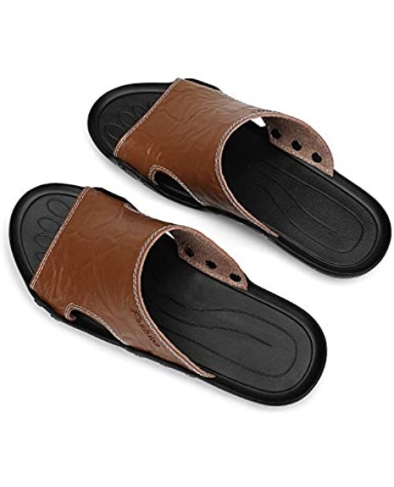 Dannto Slides Sandals for Men Leather Beach Slippers Summer Flip Flops Aqua Shoes