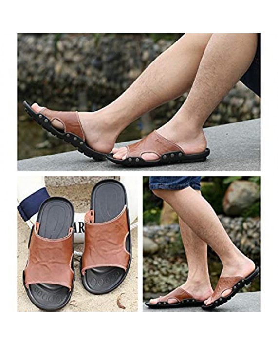 Dannto Slides Sandals for Men Leather Beach Slippers Summer Flip Flops Aqua Shoes