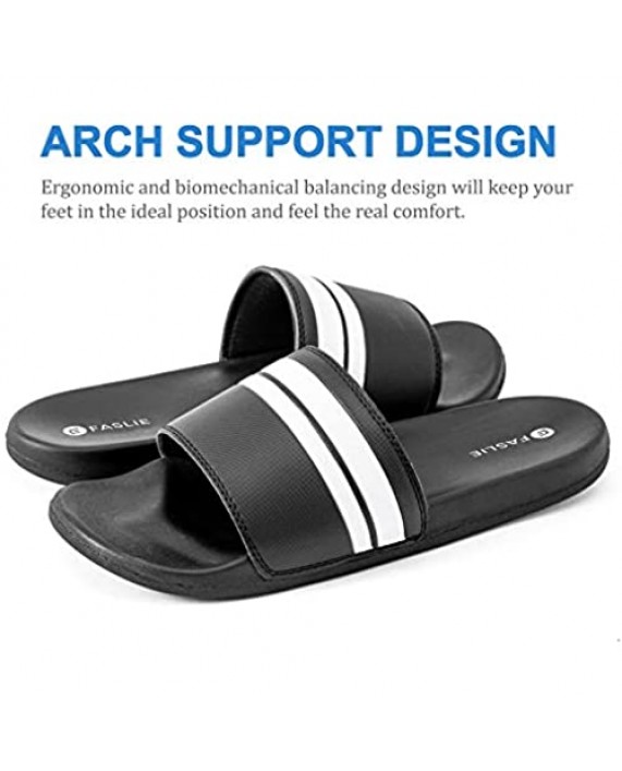 Faslie Men's Athletic Comfort Slide with Arch Support Open Toe Slip On Non Slip Indoor Outdoor Sandals