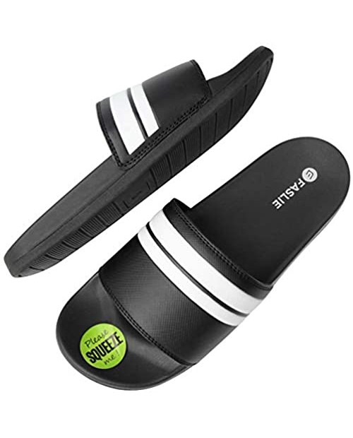 Faslie Men's Athletic Comfort Slide with Arch Support Open Toe Slip On Non Slip Indoor Outdoor Sandals