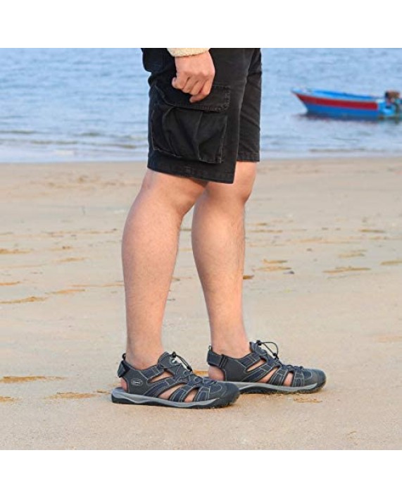 GRITION Mens Closed Toe Sandals Outdoor Hiking Sport Water Shoes Waterproof Athletic Comfortable Beach Walking Sandal Fisherman Summer