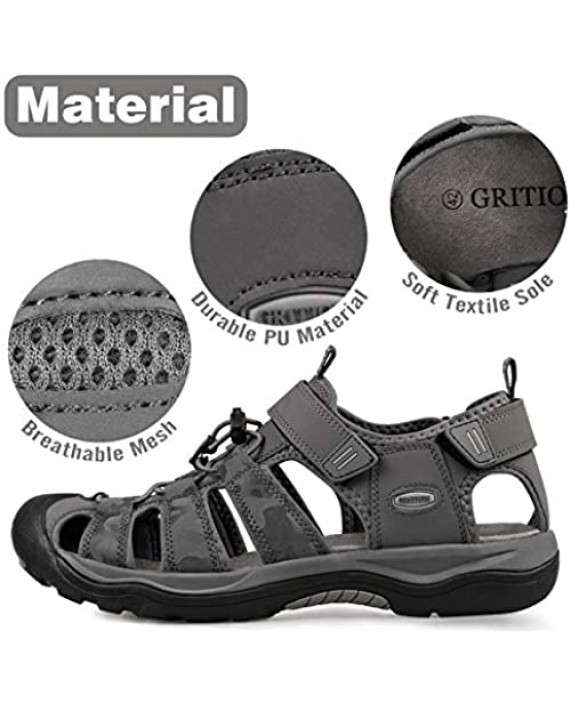 GRITION Men’s hiking Sandal for Outdoor Walking Closed Toe Summer Sport Athletic sandal Fisherman Shoes Lightweight Casual Beach Breathable Adjustable
