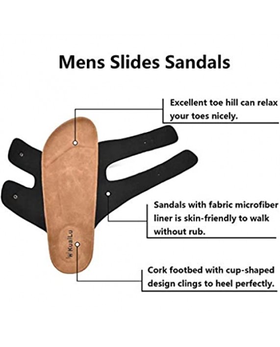 KUAILU Mens Mens Slides Sandals Arizona Comfort Slip On Cork Footbed Sandals with Two Adjustable Leather Straps for Outdoor/Indoor