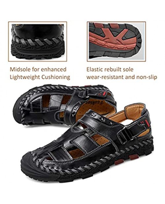 MAIZUN Mens Sandals Leather Closed Toe Summer Outdoor Fisherman Sandal Adjustable Breathable Sport Sandals