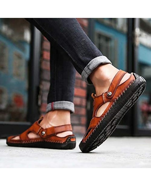 Mens Casual Leather Sandals Summer Beach Slipper Mens Comfort Outdoor Shoes Fashion Lightweight Trail Water Sandal Adjustable （Two Ways）