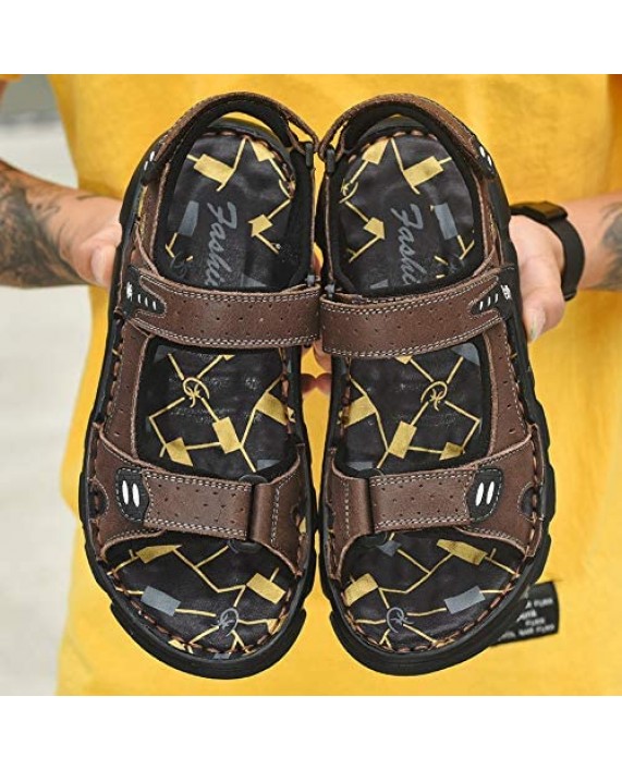 Men's Sport Sandals Open Toe Leather Beach Sandal for Outdoor Adjustable Breathable Summer Fisherman Sandals