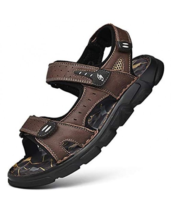 Men's Sport Sandals Open Toe Leather Beach Sandal for Outdoor Adjustable Breathable Summer Fisherman Sandals