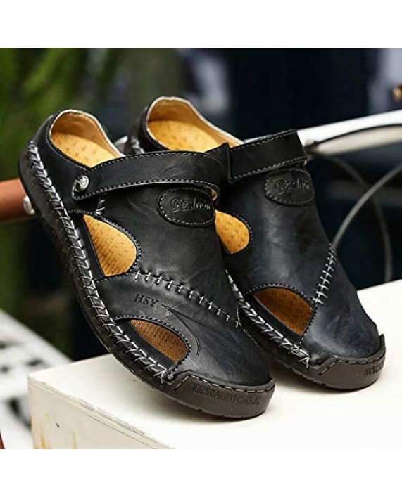 NANXIN&LOVE Mens Casual Leather Sandals Summer Beach Slipper Mens Comfort Outdoor Shoes Fashion Lightweight Trail Water Sandal Adjustable ?Two Ways? Black 9