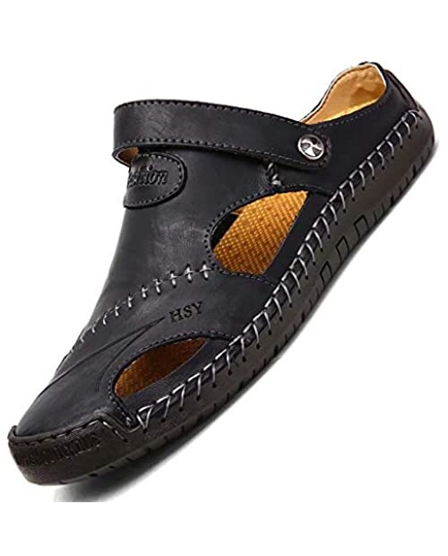 NANXIN&LOVE Mens Casual Leather Sandals Summer Beach Slipper Mens Comfort Outdoor Shoes Fashion Lightweight Trail Water Sandal Adjustable ?Two Ways? Black 9