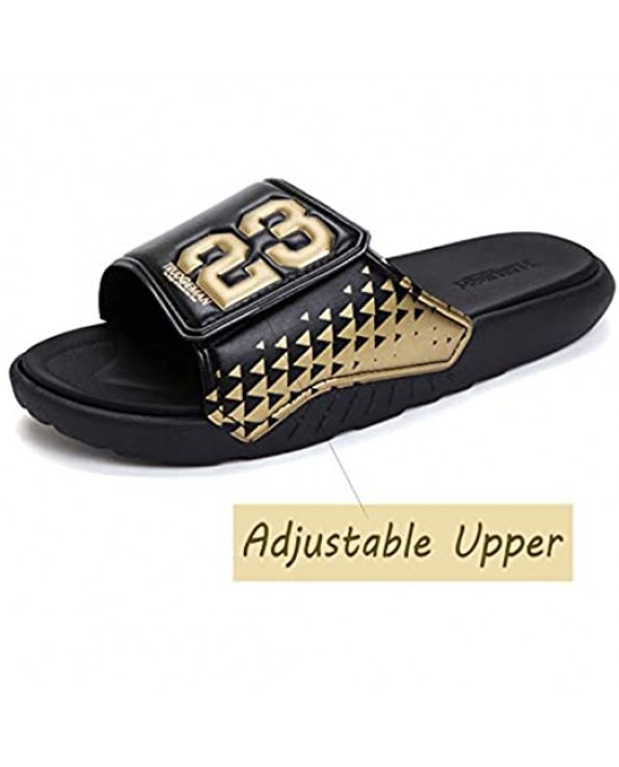 NineCiFun Men's Adjustable Slide Sandals Men's Comfort Lightweight Bathroom Non Slip Slippers
