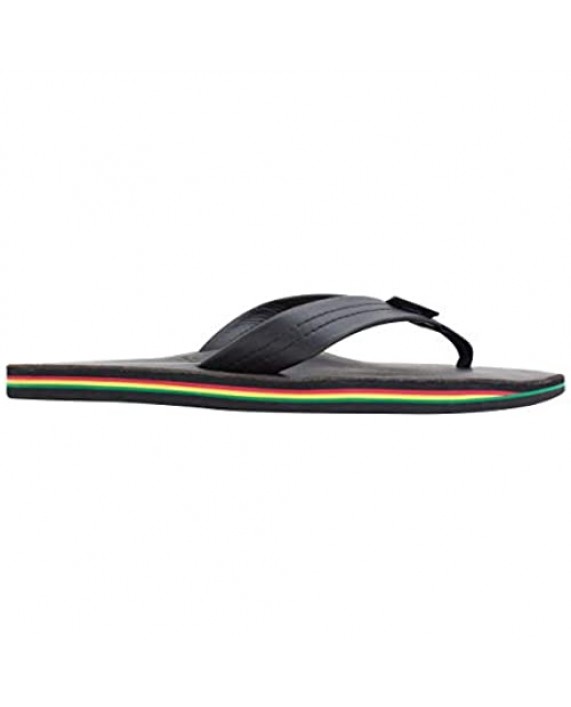Rainbow Sandals Men's Leather Rasta - Single Layer Two Tone Black Leather Sandals with Rasta Mid Sole