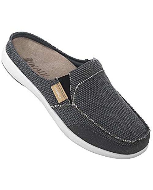 VWALK Mens Casual Canvas Slippers with Arch Support，Indoor and Outdoor Orthotic Slip-On Slides for Flat Feet and Plantar Fasciitis