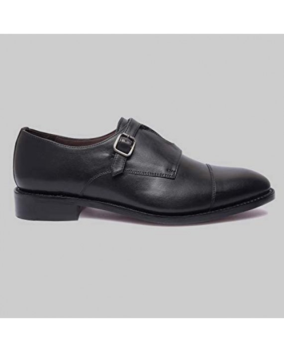 Allonsi | Genuine Leather Monk Strap Dress Shoes | Formal Dress Shoes | Goodyear Welted Shoes | Monk Strap Shoes for Men | Cap Toe | Leather Sole Slip on Shoes | Handcrafted Luxury Leather Shoes