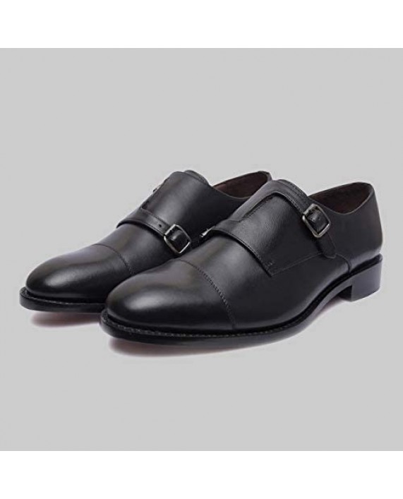Allonsi | Genuine Leather Monk Strap Dress Shoes | Formal Dress Shoes | Goodyear Welted Shoes | Monk Strap Shoes for Men | Cap Toe | Leather Sole Slip on Shoes | Handcrafted Luxury Leather Shoes