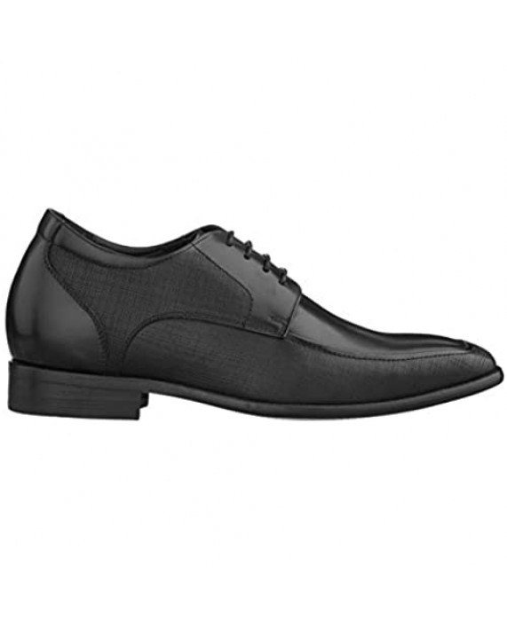CALTO Men's Invisible Height Increasing Elevator Shoes - Black Premium Leather Lace-up Formal Derby Oxfords - 3 Inches Taller