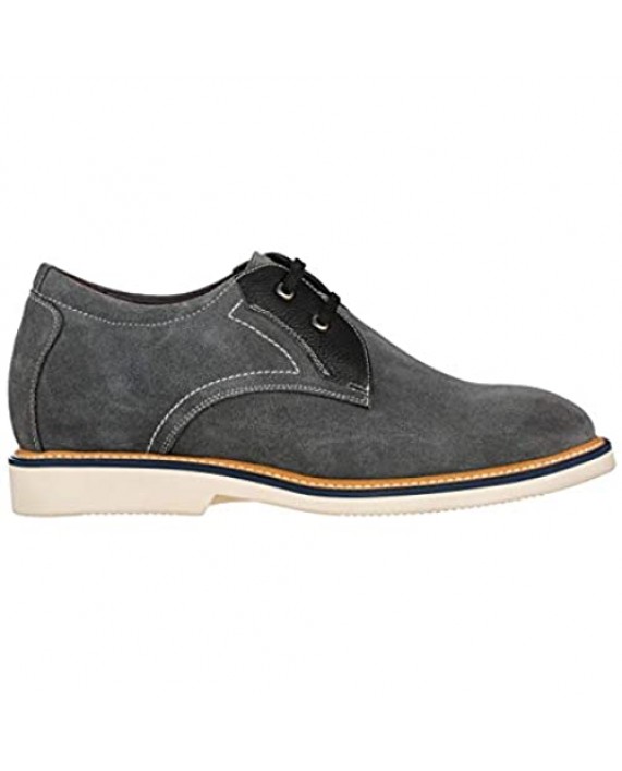 CALTO Men's Invisible Height Increasing Elevator Shoes - Grey/Black Nubuck Leather Lace-up Casual Oxfords - 2.8 Inches Taller - Y42023