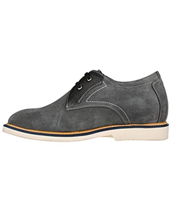 CALTO Men's Invisible Height Increasing Elevator Shoes - Grey/Black Nubuck Leather Lace-up Casual Oxfords - 2.8 Inches Taller - Y42023