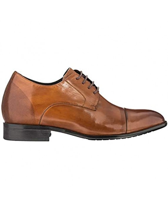 CALTO Men's Invisible Height Increasing Elevator Shoes - Premium Leather Lace-up Formal Oxfords - 2.8 Inches Taller
