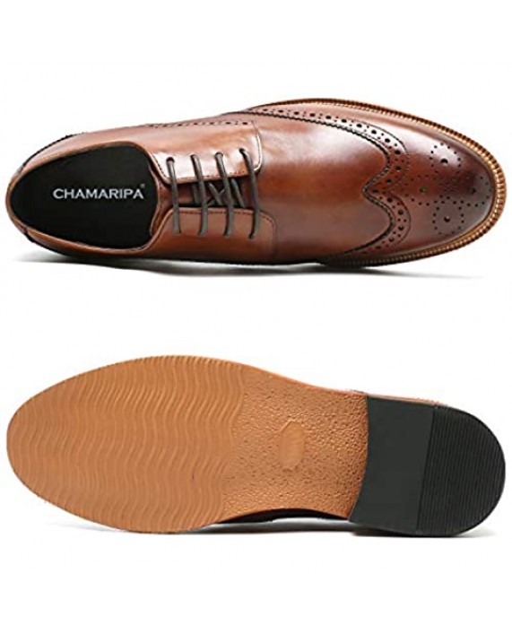 CHAMARIPA Men's Invisible Height Increasing Elevator Shoes-Genuine Leather Dress Brogue Shoes-2.56 Inches Taller DX60B06-1