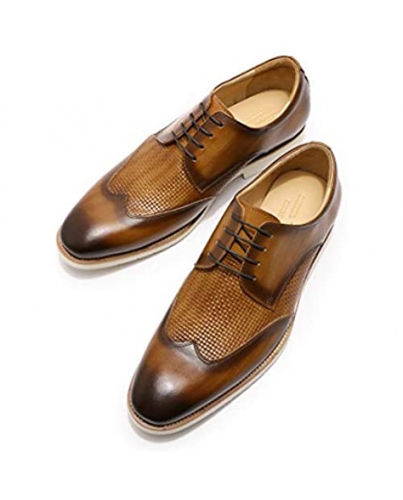Handmade Mens Leather Dress Shoes Comfort Derby Oxford Shoes for Men Classic Fashion Brown