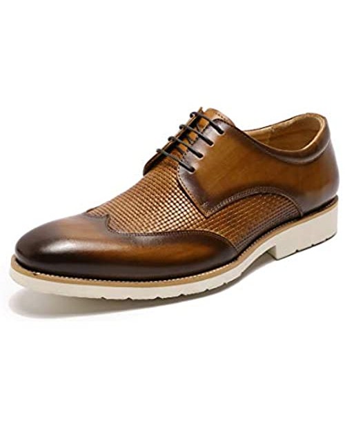 Handmade Mens Leather Dress Shoes Comfort Derby Oxford Shoes for Men Classic Fashion Brown