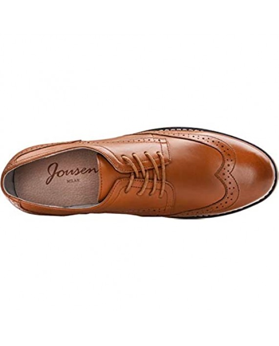JOUSEN Men's Dress Shoes Leather Casual Oxford Shoes Brogue Business Formal Shoes