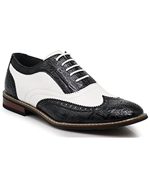 Men's Dress Oxfords Shoes Italy Modern Designer Wingtip Captoe 2 Tone Lace Up Shoes