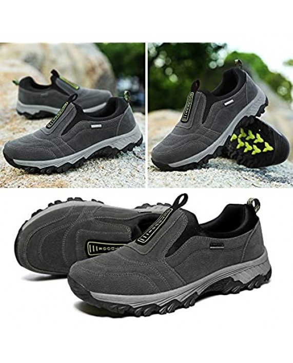 Bohee Premium Water Resistant Hiking Shoes Men Slip-on Light-Weight Slip-Resistant Outdoor Shoes for Men Breathable Comfortable Lining Camping Walking Shoes Black Grey Blue Size 6.5-12