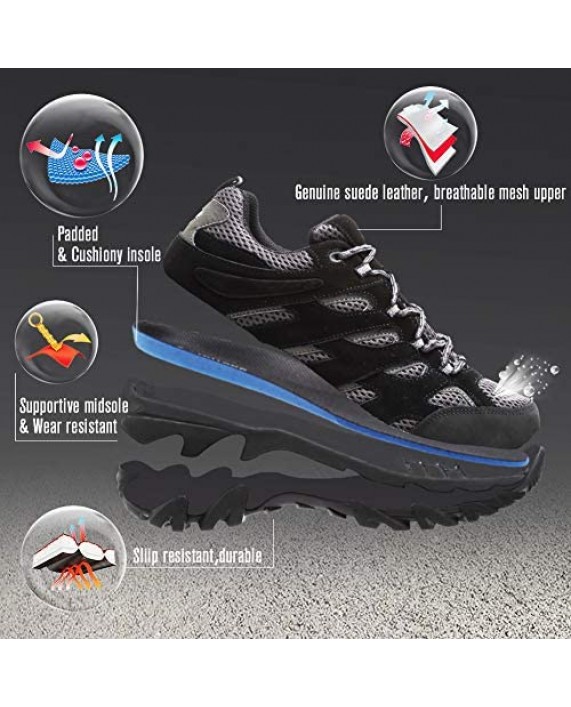 FANTURE Men's Lightweight Hiking Shoes Camping Shoes Outdoor Sneakers U419FSYDX002-black suede-44